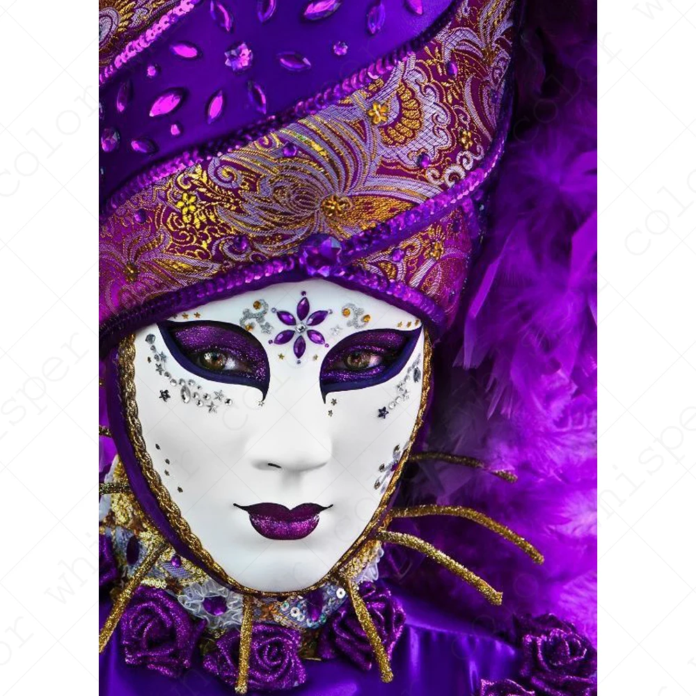 Алмазная картина полностью квадратная/круглая Daimond &quotмаска Венеция Фиолетовая