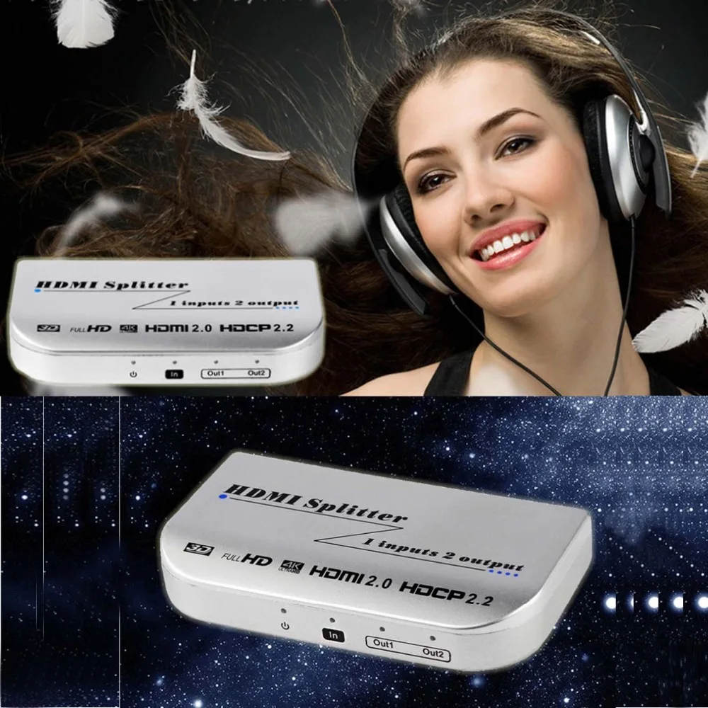 HDMI сплиттер 1X2 4Kx2K @ 60 Гц 1 вход 2 выхода Full HD 1080 p Поддержка HDCP 0 Видео Аудио конвертер