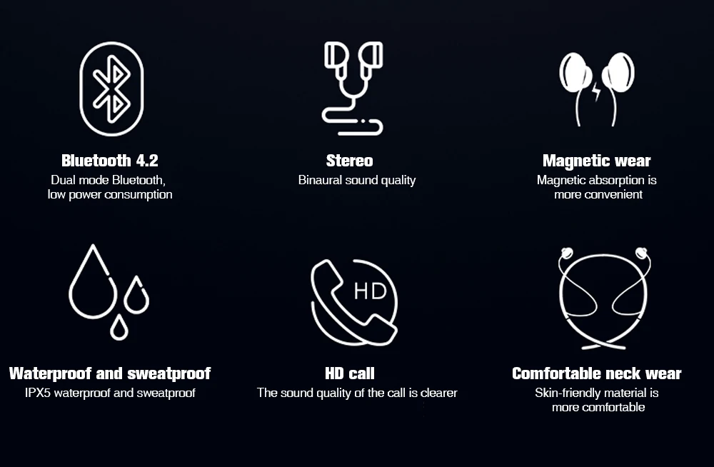 Спортивная bluetooth-гарнитура, наушники для телефона, наушники V5.0, стерео шейные, беспроводные наушники для телефонов samsung, для iPhone, Xiaomi, наушники