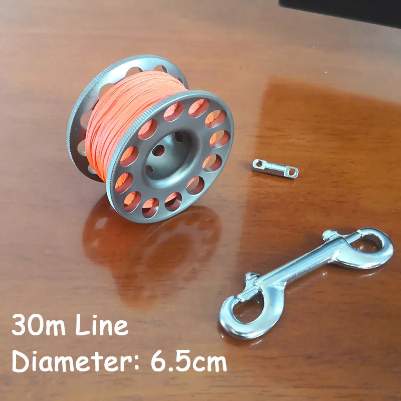 Grey 30m Line Катушка из алюминиевого сплава для подводного плавания 15/30 м с болтом из нержавеющей стали, защелкивающимся крюком SMB, безопасное оборудование, аксессуары BCD - Цвет: Grey 30m Line