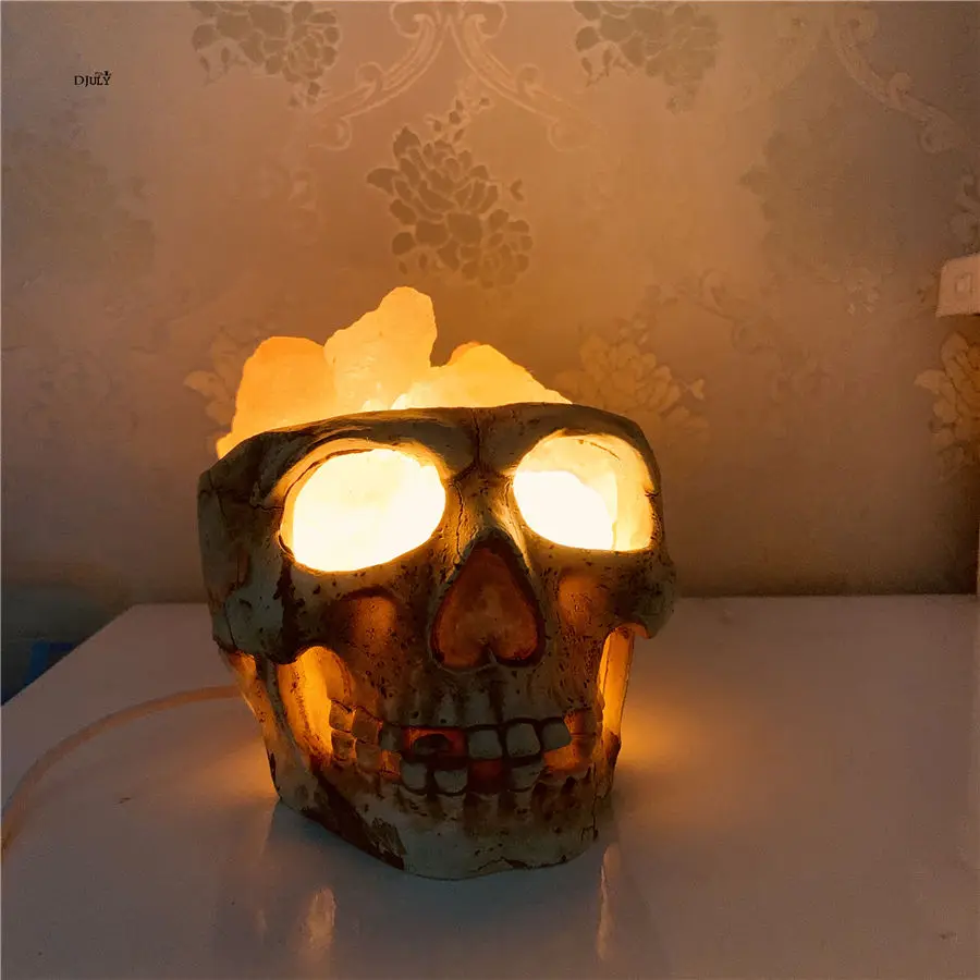 Арт деко Смола череп соль настольная лампа для спальни исследование креативный