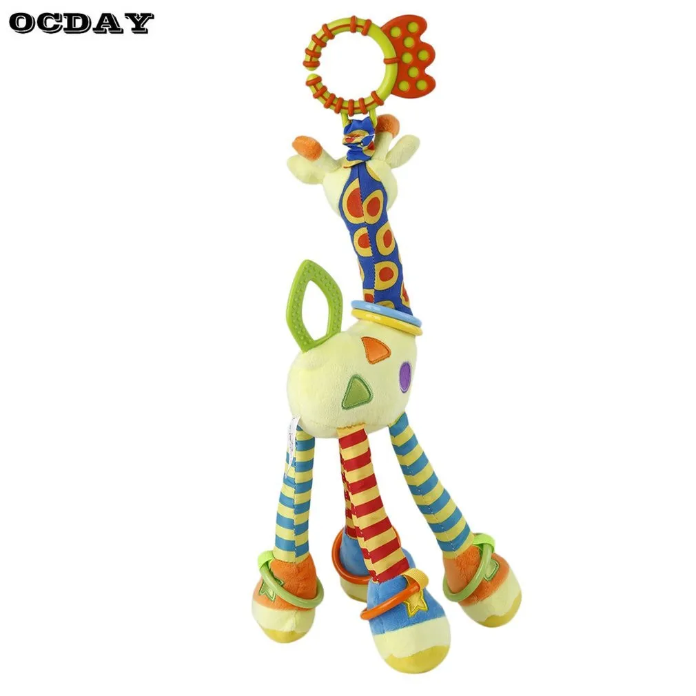 

OCDAY Baby Giraffe Hanging Pram Bed Bells Soft Toy Animal Handbells Rattles Funny Educational Mobiles Toys Hand Bell Rattle Hot