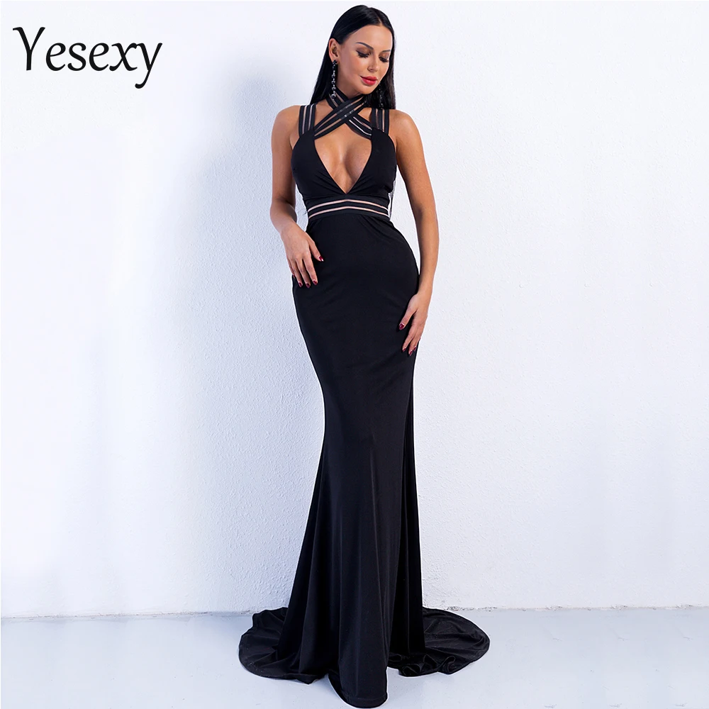 Yesexy 2019 сексуальное платье с высоким воротом открытым передом открытыми плечами
