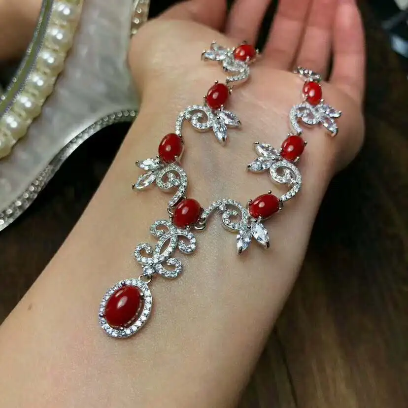 Fidelity natural 6*8mm red coral pendant Necklaces s925 sterling silver noble fine jewelry for women gemstone | Украшения и