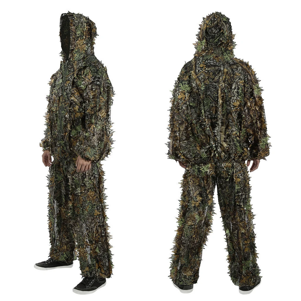 Уличная Ghillie костюм куртка+ брюки Camuflaje 3D лист с капюшоном джунгли военные камуфляжная охотничья одежда Chasse Vetement Sniper