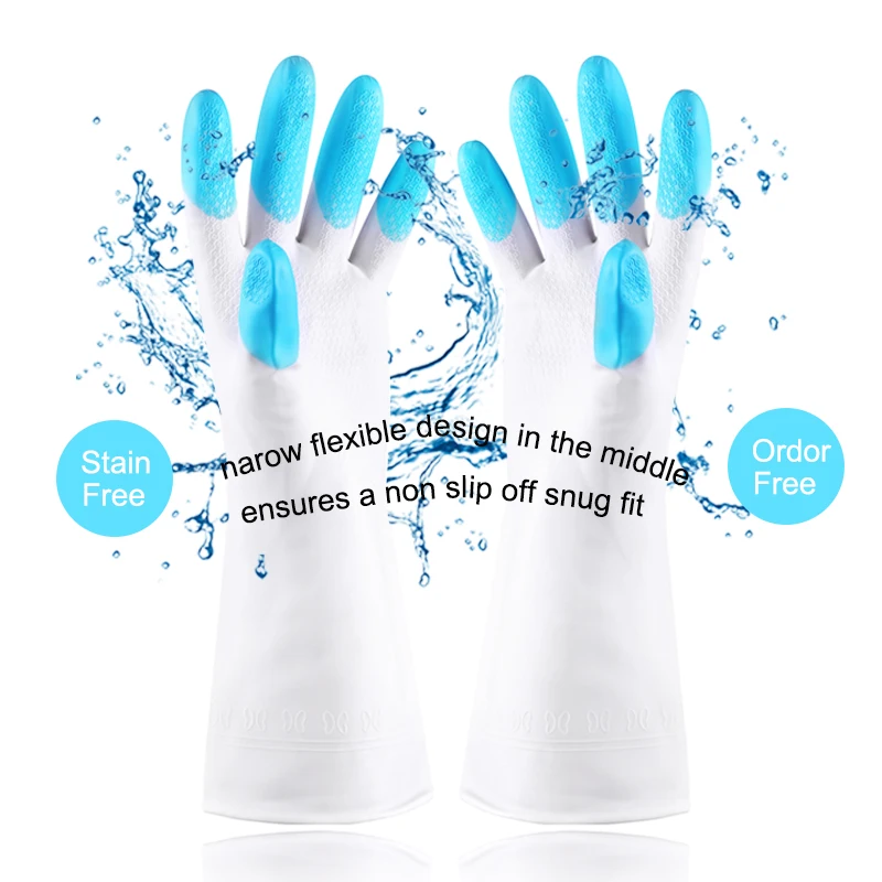 Водонепроницаемая домашняя перчатка теплая для мытья посуды резиновая с защитой