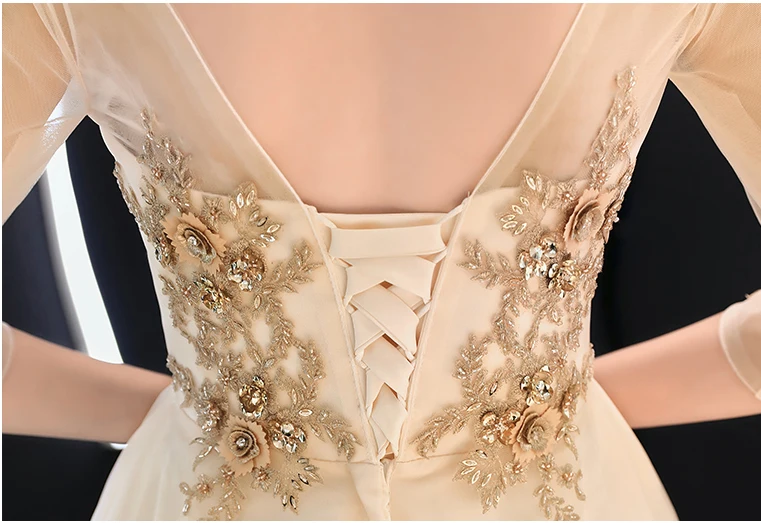 

Gold Bride Wedding Party Dress Women V-Neck Slim Cheongsam Fashion Style Mesh Long Qipao Luxury Elegant Robe Vestido XS-XXXL