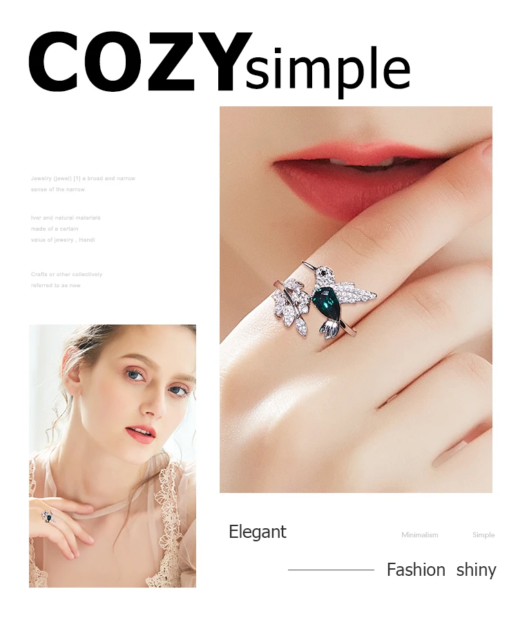 CDE 925 серебряное кольцо, украшенное кристаллами, женские кольца Ringen Voor Vrouwen, Открытое кольцо с птицей, ювелирные изделия с животными, подарки