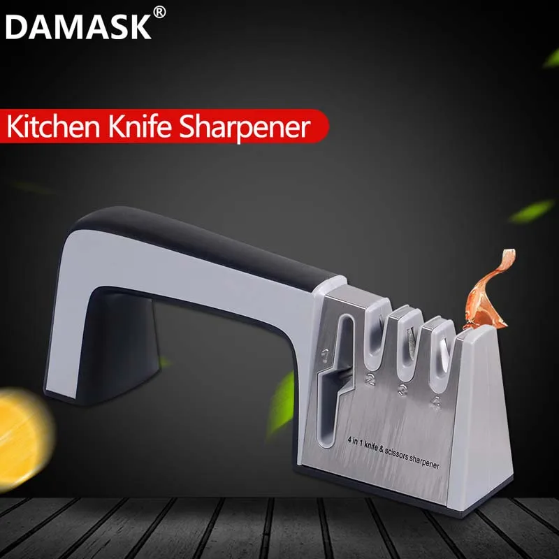 4 in 1 Sharpener Damask Kitchen Knives Sharpener 3 Stage Professional Kitchen Sharpening Stone for Stainless Steel Knives Ceramic Knives Scissors - Цвет: 4 in 1 Sharpener