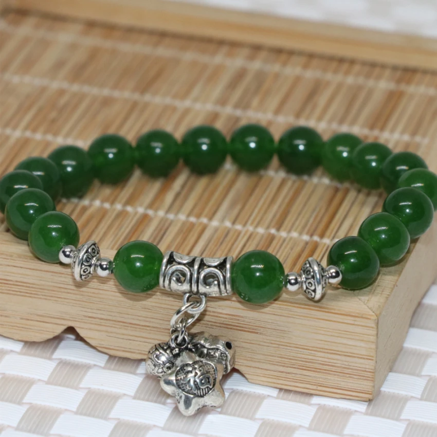 Новая мода с серебряным цвет Тайвань зеленый нефрит камнем халцедон 8 мм круглые