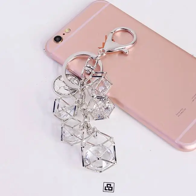 Кубический металлический брелок для духов с кристаллами женщин подвеска