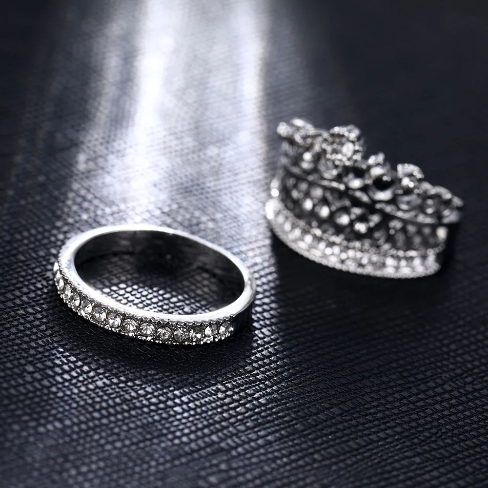 FNIO 2 шт. модное кольцо с кристаллами и короной для женщин Свадебное обручальное