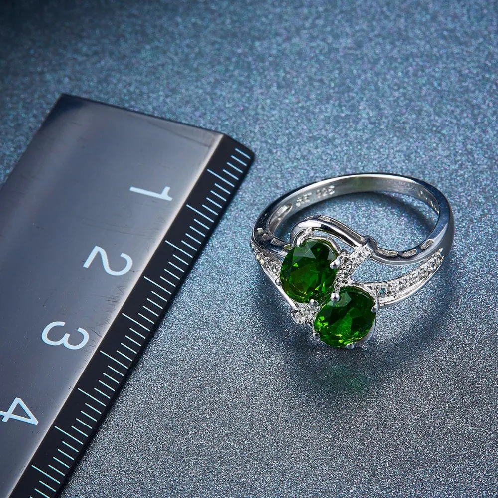 Женское кольцо из серебра 925 пробы с натуральным хром и белым топазом|chrome diopside|fine