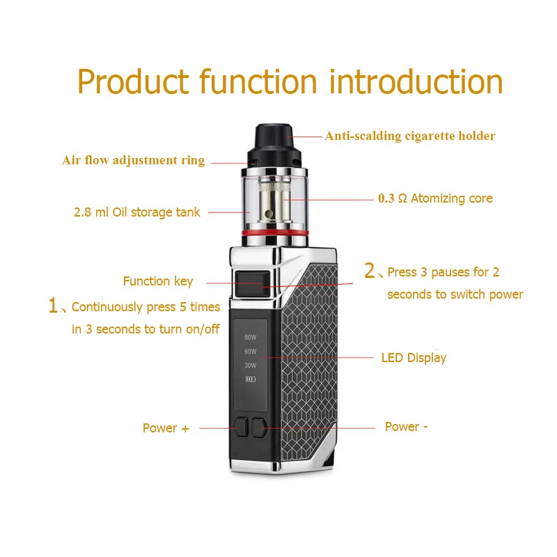 Электронная сигарета 80 Вт бокс мод Vape Kit 2200 мАч батарея 0 35 Ом 2 8 мл бак большой дым