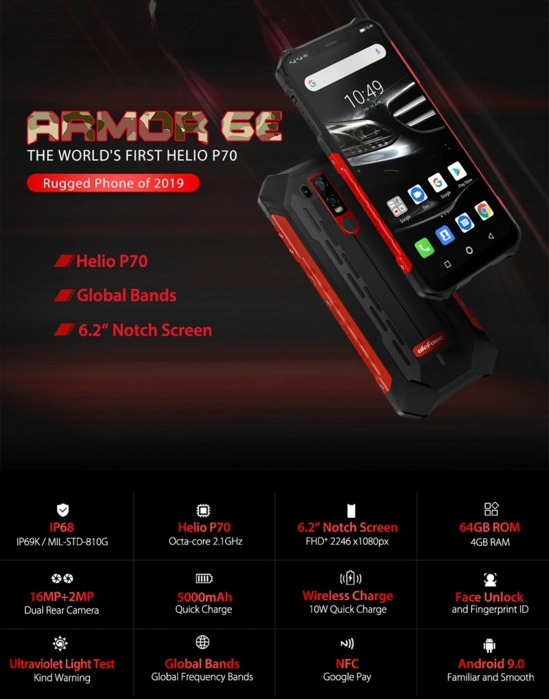 Ulefone Armor 6E прочные мобильные телефоны 5000 мАч 6 2 дюйма Dual 4G & VoLTE 4 Гб + 64