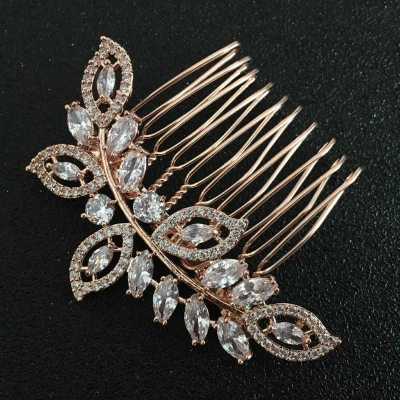 Свадебная расческа для волос с фианитами цвета розового золота|Украшения волос| |