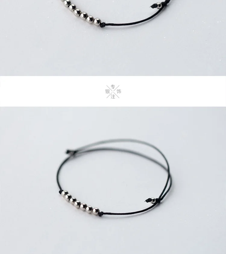 Trusta, серебро 925 пробы, модные бусины, Черная веревка, браслет-цепочка, 15 см, для подростков, для женщин, модные ювелирные изделия, DS1011