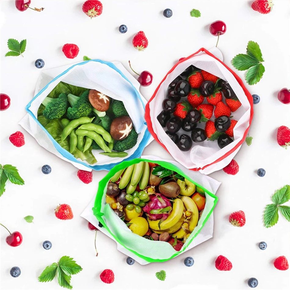 12 шт многоразовые сетчатые кухонные фрукты и мешки для хранения продуктов, белые премиум-мешки из полиэстера, черные сетчатые сумки