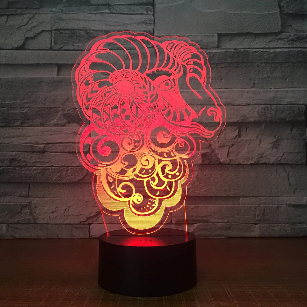 Абстрактная 3d лампа из козьей овцы 7 цветов светодиодная Ночная для детей