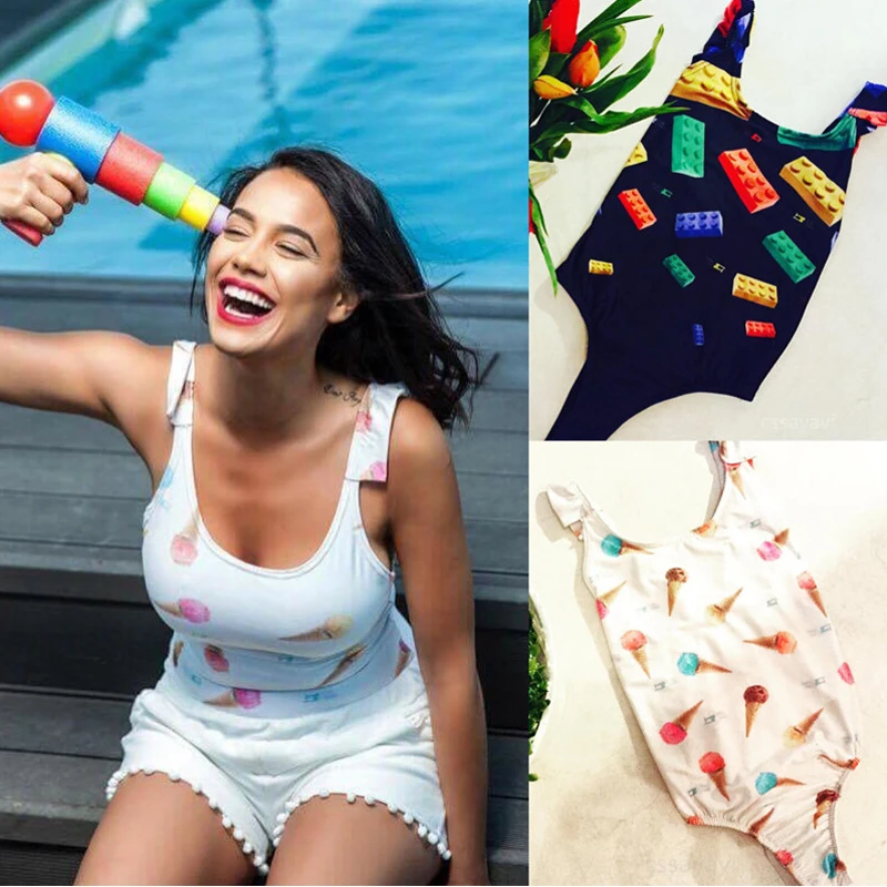 Купальники слитные мороженое 3d закрытый купальник женский сплошной пуш ап