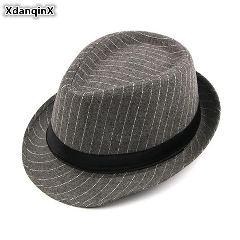 

XdanqinX 2019 Autumn Winter New British Fashion Men's Fedoras Noble Jazz Hat European American Style Casual Wild Striped Dad Cap