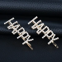 words happy golden hair clips and pearl rhinestone pins barrettes hairgrips for women headwear hair accessories