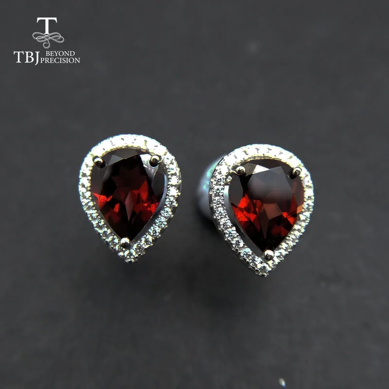Tbj ВВС красный драгоценный камень груша гранат природный Серьги стержня