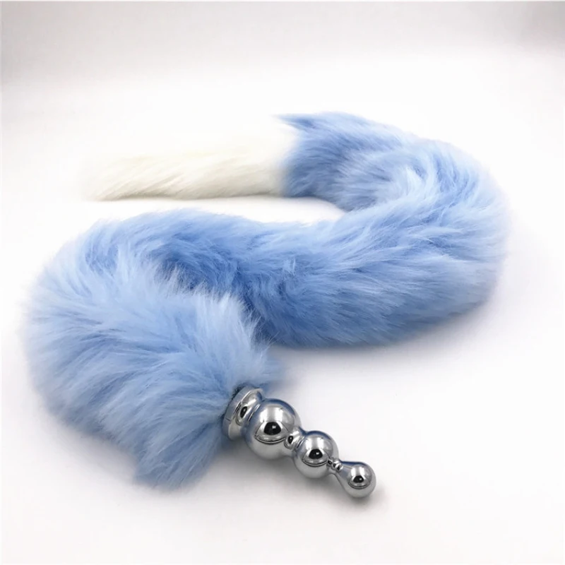 Анальная пробка хвост искусственный животного Фетиш синий/белый анус Пробка из
