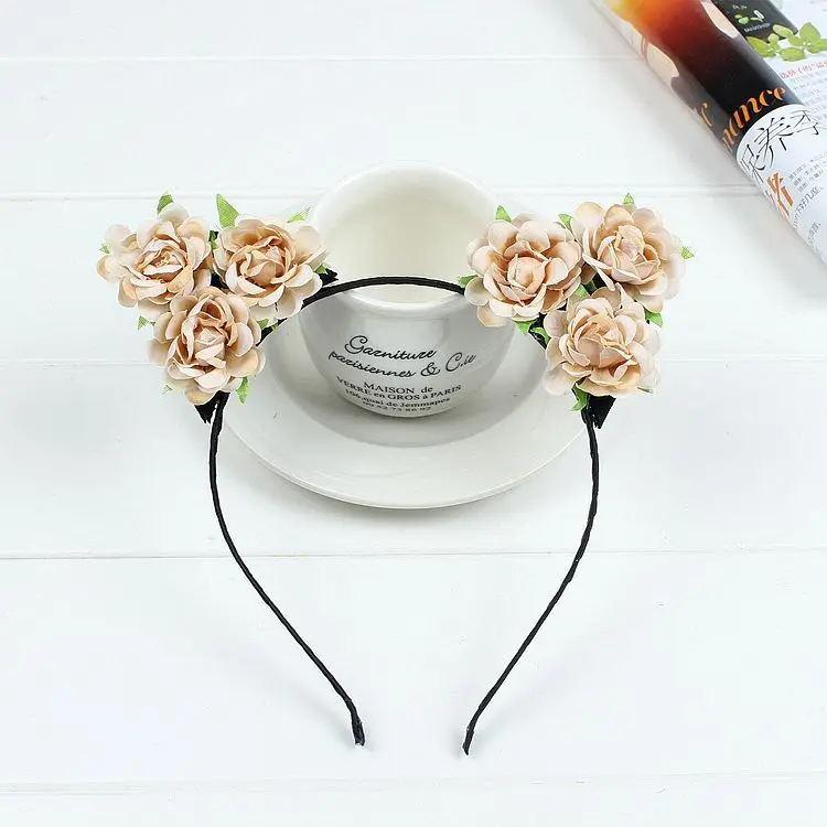 brown flower cat Кружевные кошачьи ушки, мигающий ободок, светящаяся повязка на голову, головной убор на Хэллоуин, светящийся, концертный, Свадебный, Рейв, светодиодный вечерние принадлежности - Цвет: brown flower cat