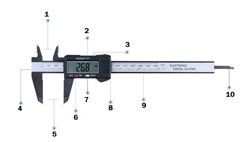 PROSTORMER 1 шт. измерительный инструмент 0-150mm 6 дюймов Пластик ЖК-дисплей цифровых электронных углеродного волокна штангенциркуль микрометр