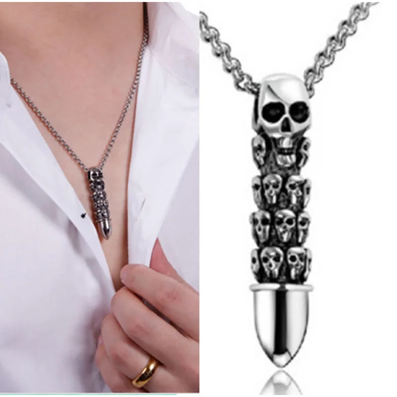 2019 титана стали ожерелье Мужская Подвеска Ретро хипстер человек Пуля Череп