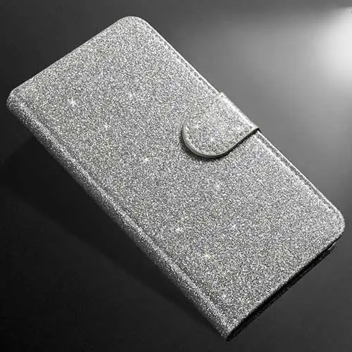 Silver ZOKTEEC Горячая Модный сверкающий чехол для ZTE Nubia Z17 Mini Кожаный чехол Чехол раскладной бумажник телефон с отделением для карт - Цвет: Silver