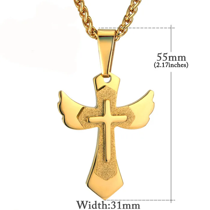 987 Gold Color Нержавеющая сталь Мужская Византийская цепочка и кулон, 2" 23" 2" мужские золотые ожерелья с крестом Иисуса, кулон для мужчин - Окраска металла: 987 Gold Color
