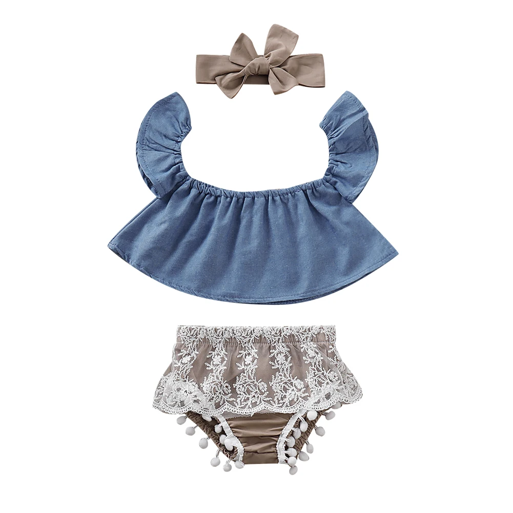 Одежда для маленьких девочек милые джинсовые топы с открытыми плечами и