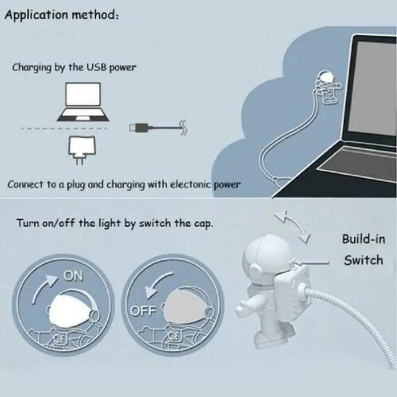 Книга свет перезаряжаемые Белый Регулируемый астронавт трубка USB портативный