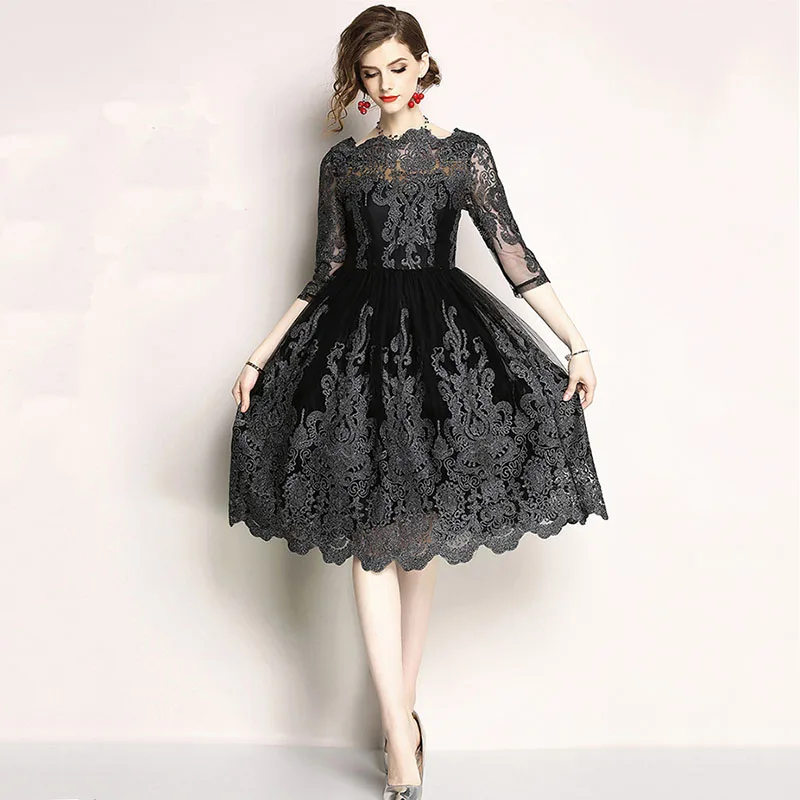 2019 Модное Новое Сетчатое женское платье с вышивкой vestidos de festa modis robe femme тонкий