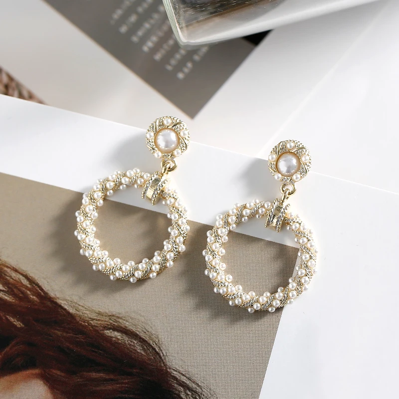 Модные жемчужные круглые висячие серьги Fashoin для женщин свадебные эффектные