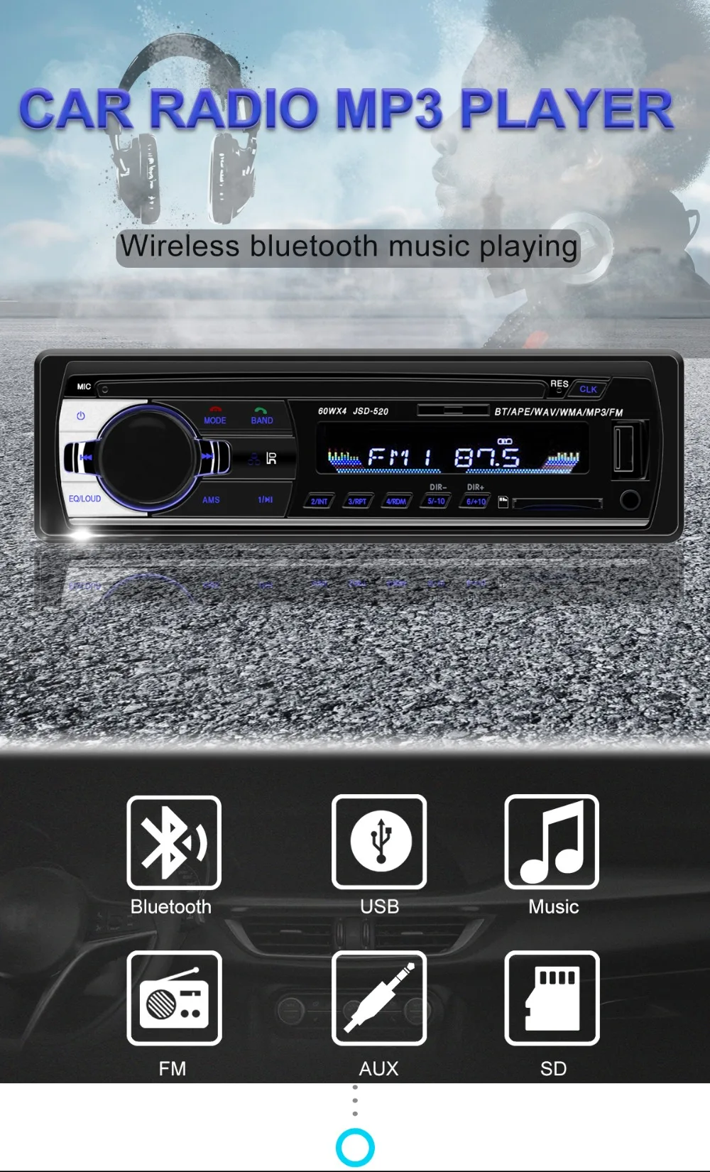 Авто Радио стерео радио Bluetooth FM Aux Вход приемник SD USB JSD-520 12 В в-тире 1 Дин MP3 мультимедийный плеер