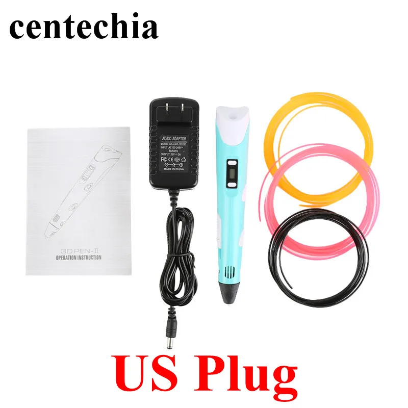 blue Centechia 3D Ручка Рисунок «сделай сам» ручки с бесплатной 3 цветной нитью 1,75 мм Рождественский подарок на день рождения лучший для детей ЕС/США/Великобритания/AU Plug - Цвет: blue