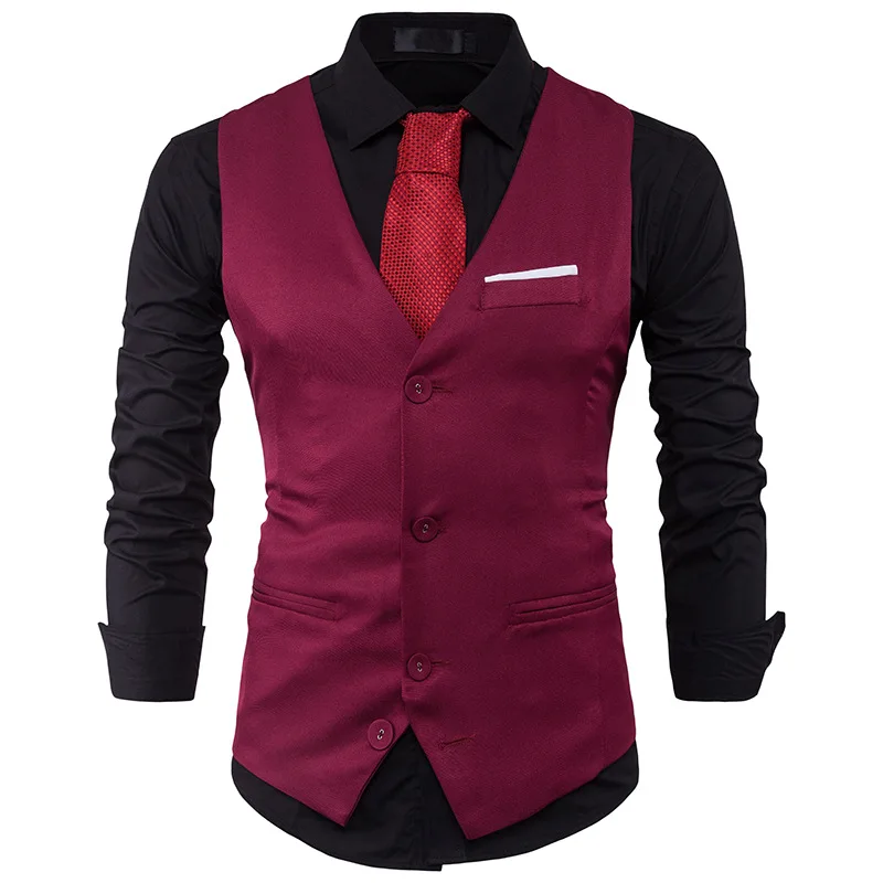 B3694 Wine Red Мужской костюм, жилет, классический мужской жилет с v-образным вырезом, Приталенный жилет для свадьбы, мужской деловой жилет, мужские жилеты для работы, жилет для мужчин - Цвет: B3694 Wine Red