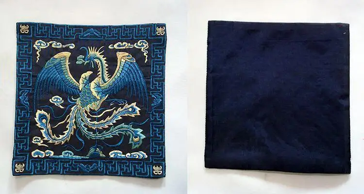 Двусторонняя вышивка в виде феникса накладки на синий имитация шелка без клея с