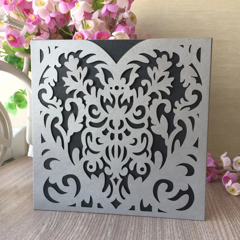 

20Pcs New Arrived Laser Cut Pearlized Pearl paper Wedding Invitation Card Birthday Party Invitation Blessing Card Suppliers