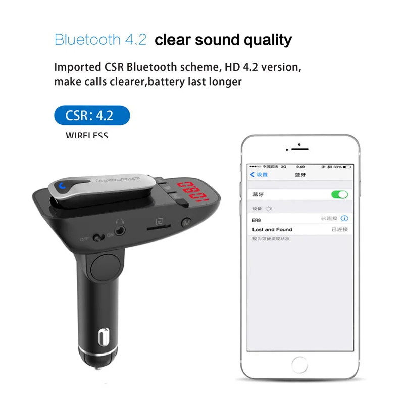 JaJaBor, fm-передатчик, Bluetooth, автомобильный комплект, громкая связь, AUX 3,5 мм, аудио плеер, частный ответ, беспроводная гарнитура для мобильного телефона
