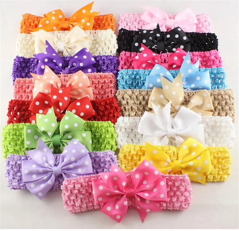 Мягкий Новорожденного Оголовье Горошек Бантом Эластичный Лента Для Волос Дети