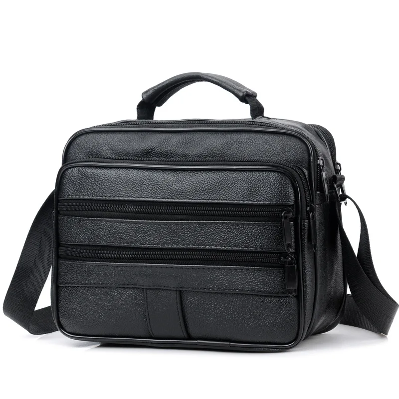 New Men Leather Handbag Zipper men Business bag Black Male B