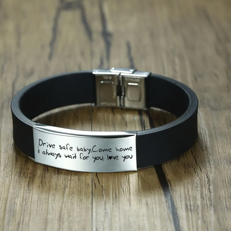 11 Vnox Custom TO HUSBAND Bracelets for Men Black Silicone Wrist Band with Stainless Steel Tag Valentine's Day Gift for Him - Metal Color: 11