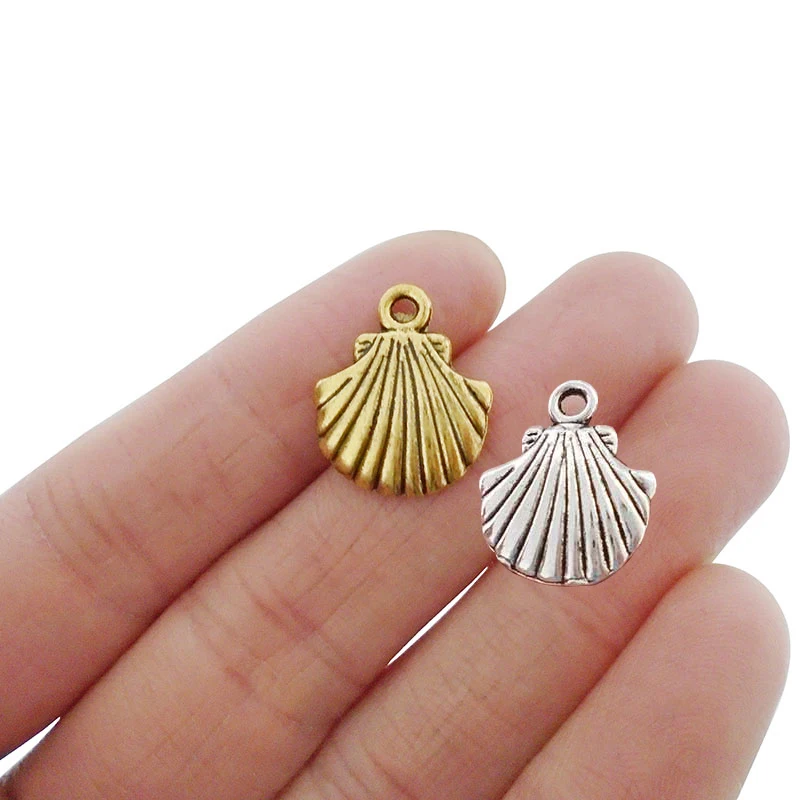 

10 x Tibetan Gold Color Seashell Shell Scallop Beach Nautical Charms Pendants Beads for Jewelry Making Findings 18x15mm