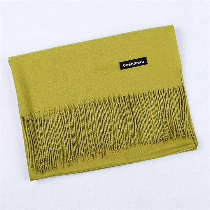 30 Yellow Green 200 см x 70 см, зимние шарфы больших размеров, простые, модные, теплые, унисекс, одноцветные шарфы, кашемировый шарф, шаль, Пашмина, 30 цветов, 240 г - Цвет: 30 Yellow Green