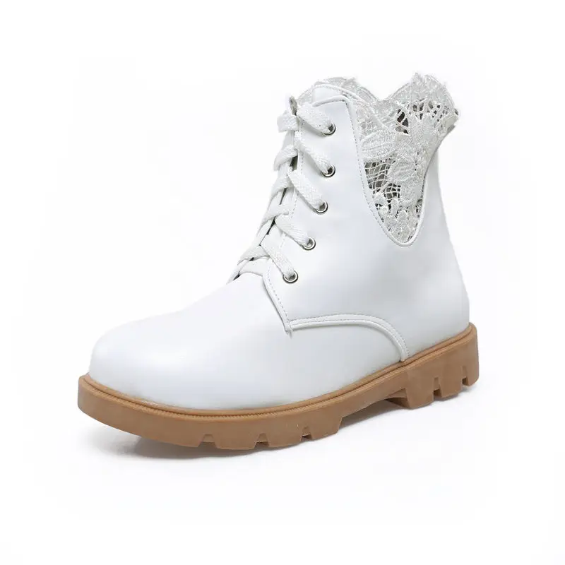 

Smeeroon 2020 new arrival fashion autumn women boots high quality lace low heels ankle boots pu boots big size 34-43