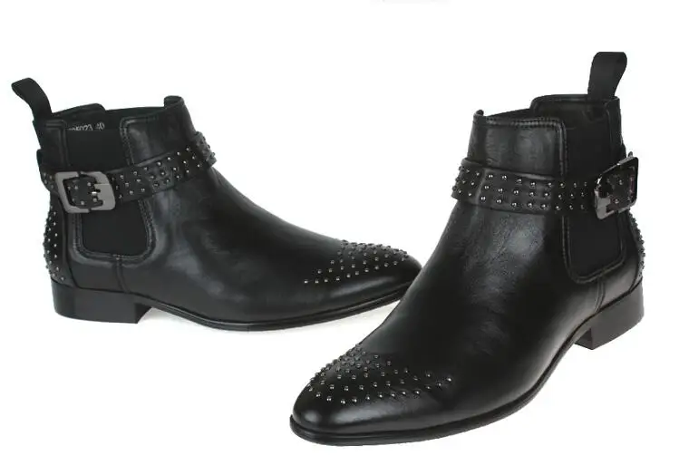 Ботинки мужские с заклепками натуральная кожа высокие повседневные заостренный